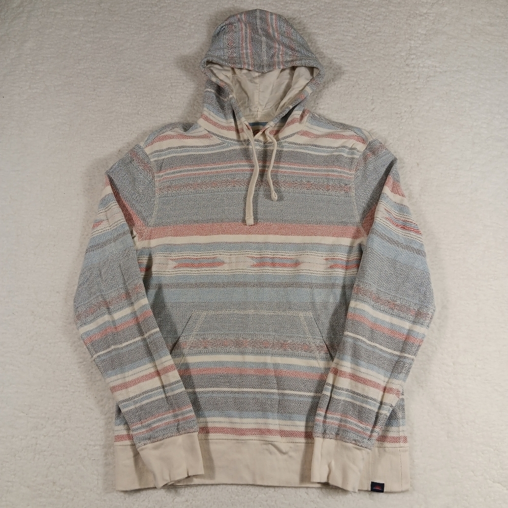 Faherty Striped Hooded Pullover in Gray, Cream, Light Blue & Rust